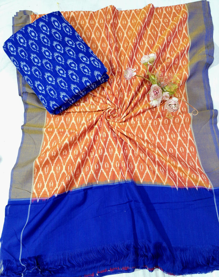 Pochampally Ikat Mercerized Cotton Dress Material Without Bottom
