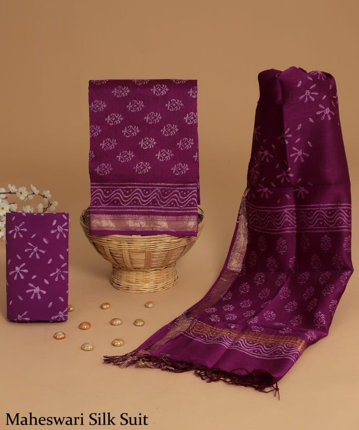 Hand Block Printed Maheshwari Silk / Cotton Dress Material