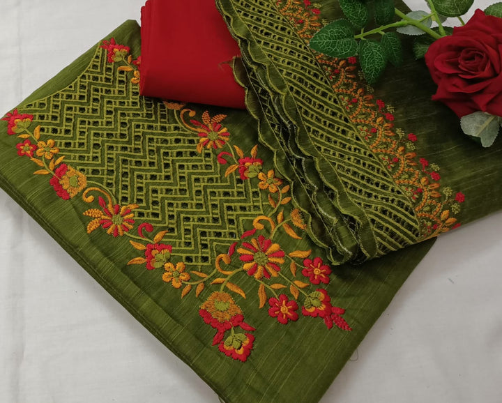 Chanderi Silk Cut Work Dress Material