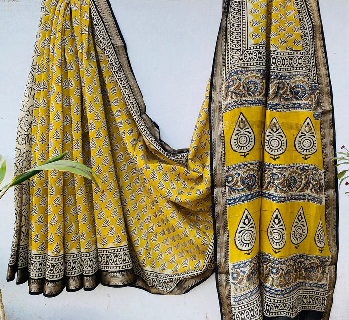 Maheshwari Silk Hand Block Printed Saree