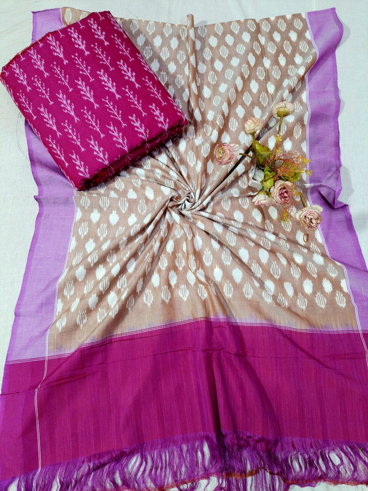 Pochampally Ikat Mercerized Cotton Dress Material Without Bottom
