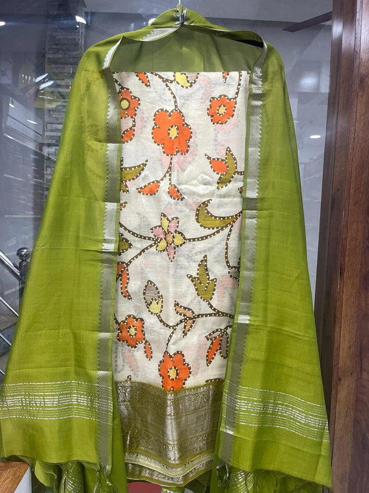 Mangalagiri Silk / Cotton Dress Material With Digital Printed Dupatta Without Bottom
