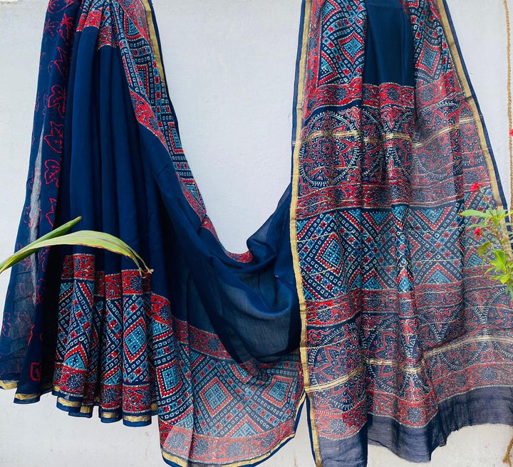 Hand Block Printed Chanderi Silk / Cotton Saree