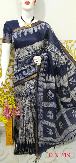 Katan Staple Silk Batik Printed Saree With Blouse