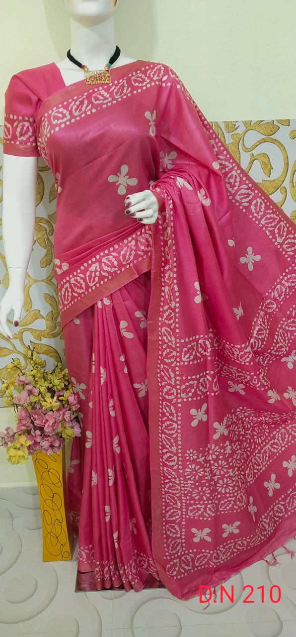 Katan Staple Silk Batik Printed Saree With Blouse