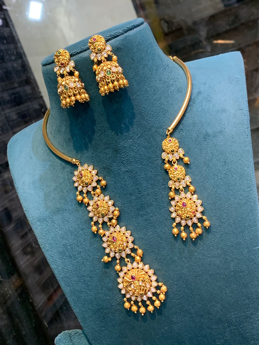 One Gram Gold Unique Necklace With Earrings
