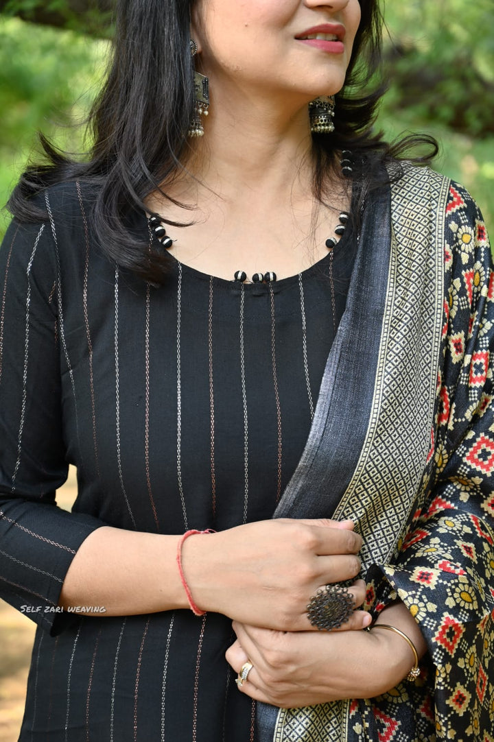 Zari Self Weaving Silk Kurti Set