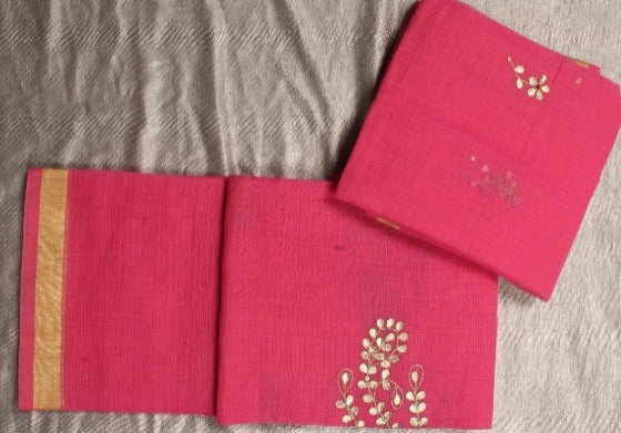 Kota Peach Work Art Silk / Cotton Dress Material (Without Bottom)