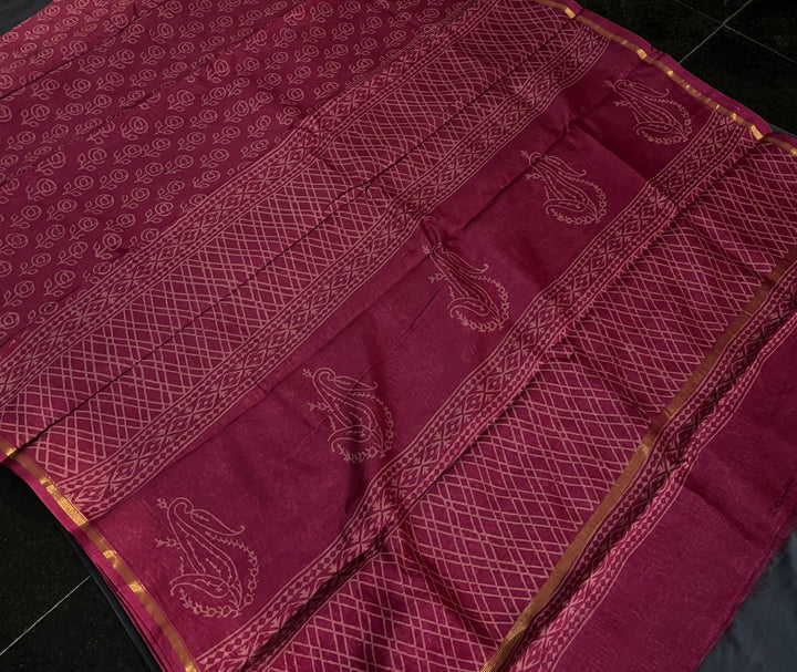 Chanderi Hand Block Printed Silk / Cotton Saree