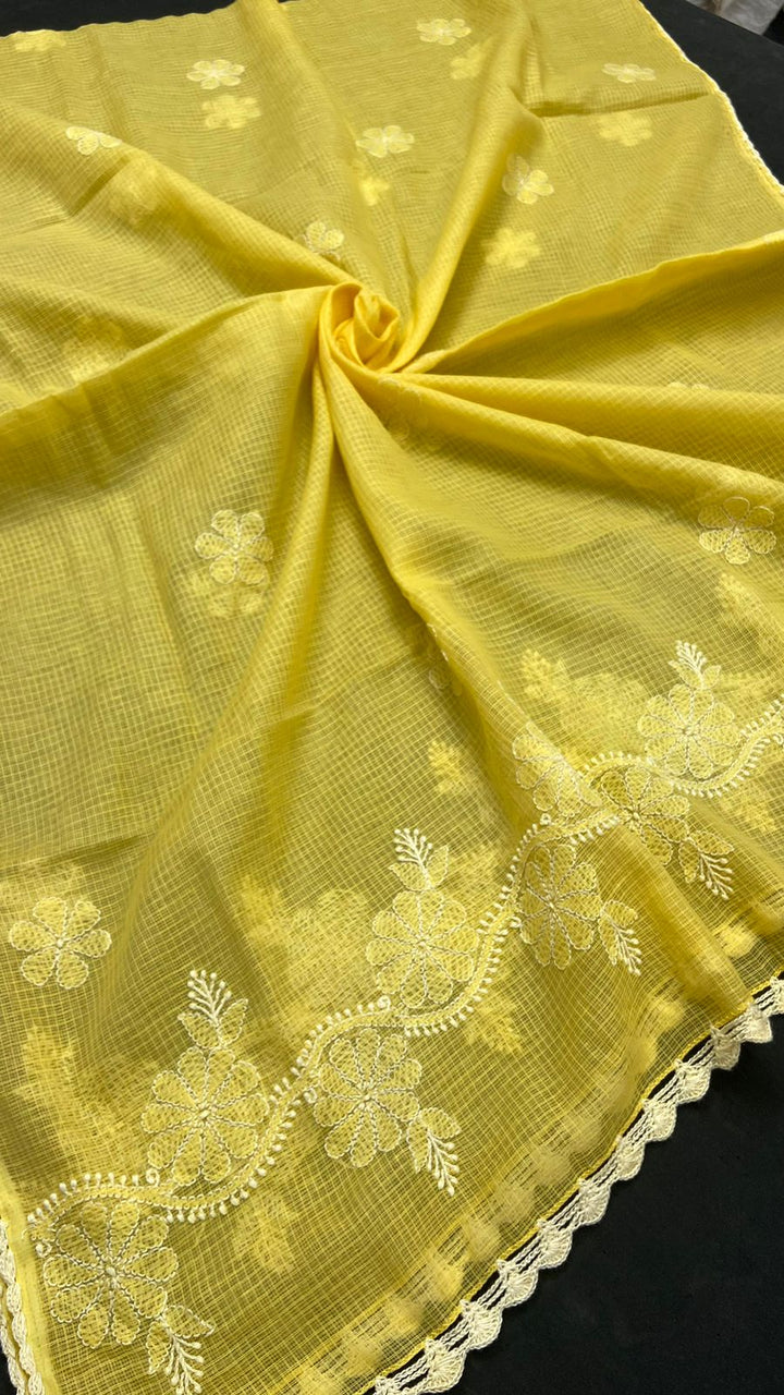 Kota Doria Lucknow Chikankari Work Silk / Cotton Dupatta