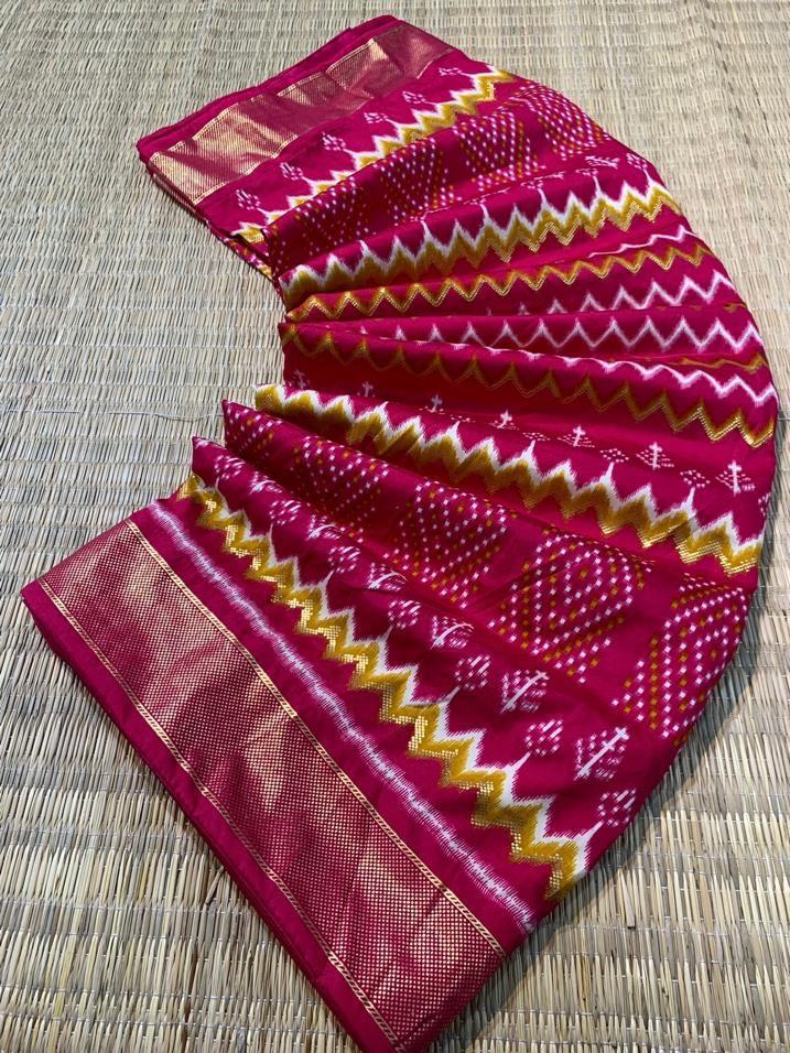 Soft Silk Ikat Foil Printed Saree