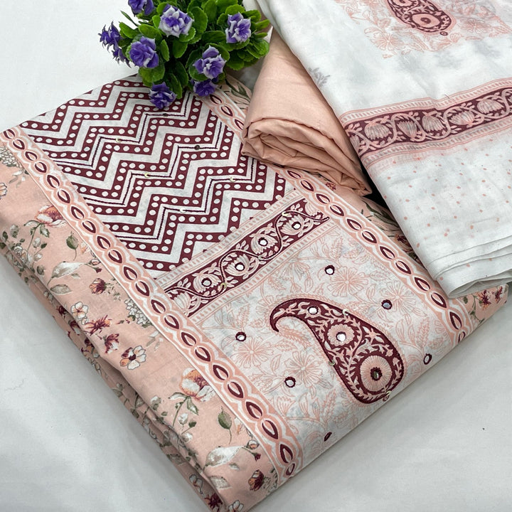 Jaipur Printed Cotton Dress Material With Chiffon Dupatta