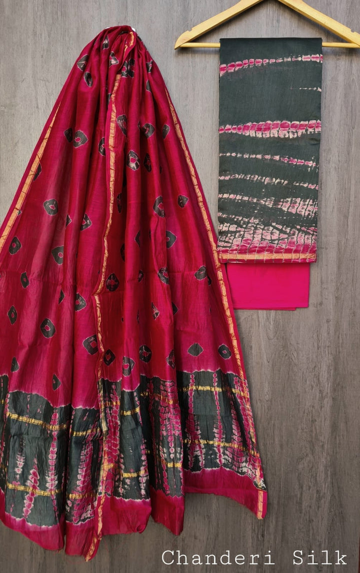 Hand Block Printed Chanderi Silk / Cotton Dress Material