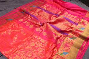 Gadwal Handloom Pure Silk Paithani Border Saree