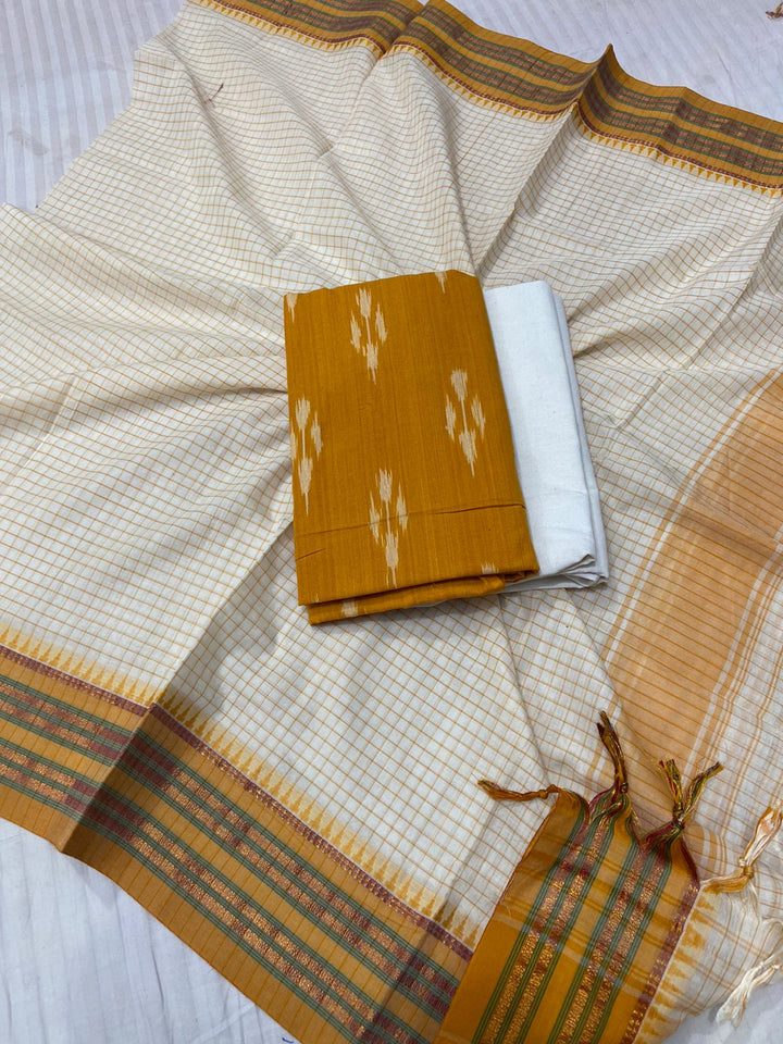 Ikat Cotton Dress Material With Narayanpet Dupatta