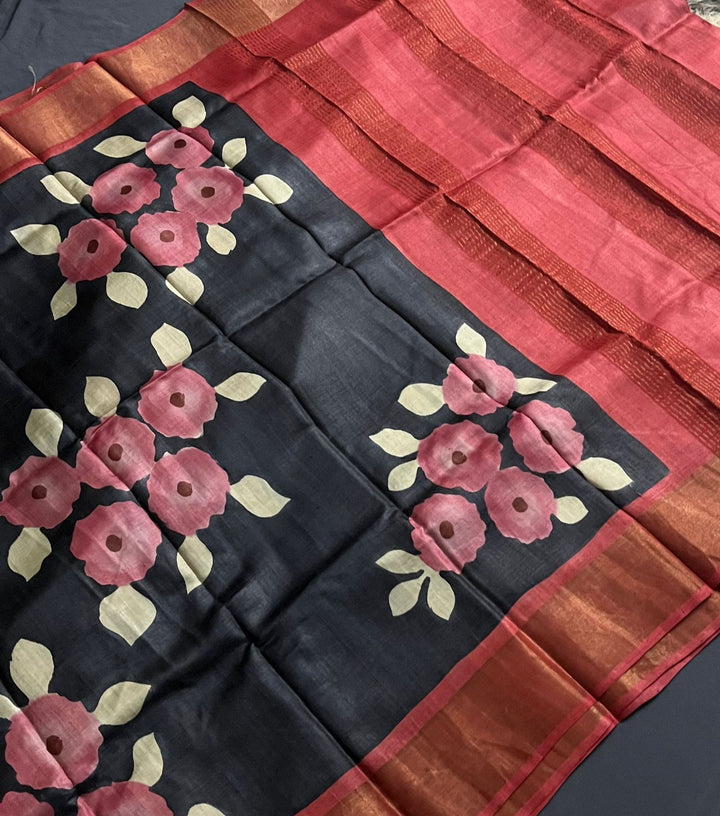 Tussar Floral Printed Silk Saree