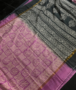 Tussar Block Printed Silk Saree