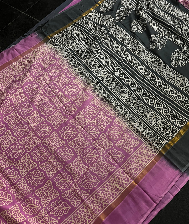 Tussar Block Printed Silk Saree