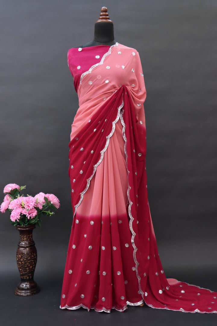 Georgette Embroidery Work Saree With Blouse