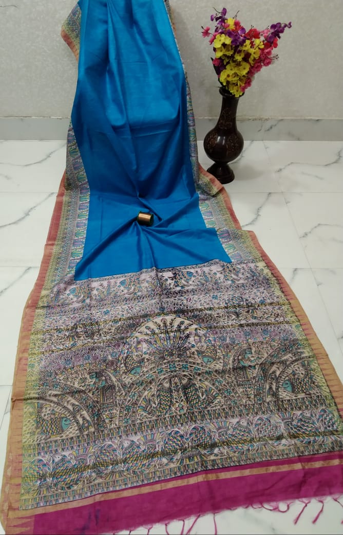 Kota Silk Madhubani Printed Saree With Blouse