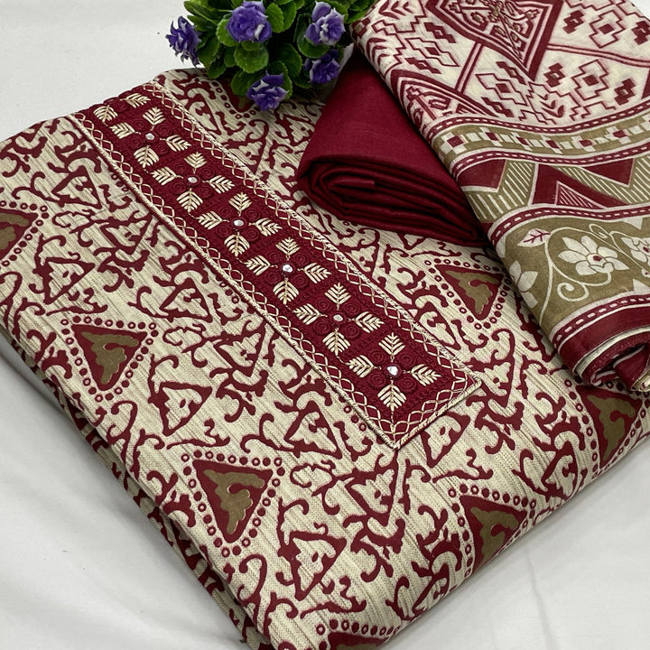 Jaipur Printed Cotton Dress Material With Chiffon Dupatta