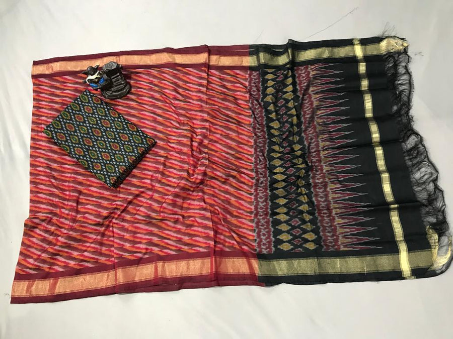 Pochampally Handloom Ikat Silk / Cotton Dress Material Without Bottom