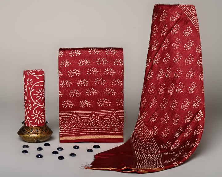 Chanderi Silk Hand Block Printed Dress Material