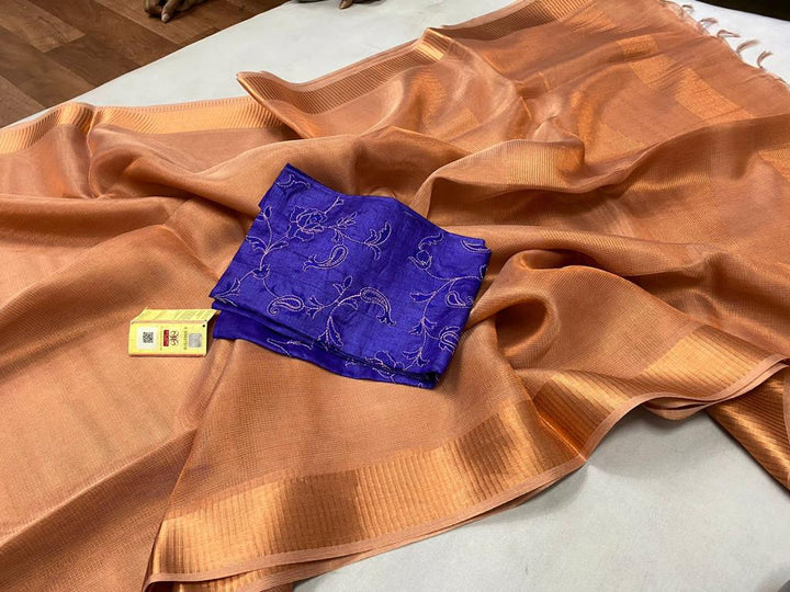 Tussar Tissue Silk Saree With Blouse