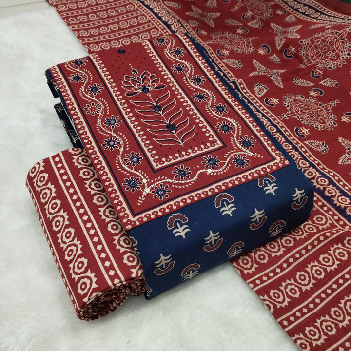 Ajrakh Printed Cotton Dress Material