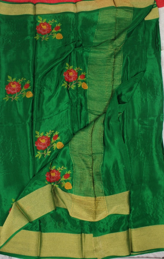 Mysore Crepe Silk Kashmiri Embroidery Work Saree