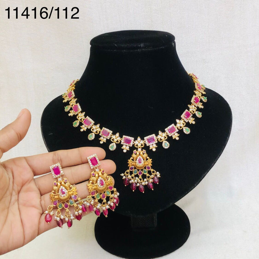 One Gram Gold Ruby Stone Beautiful Necklace