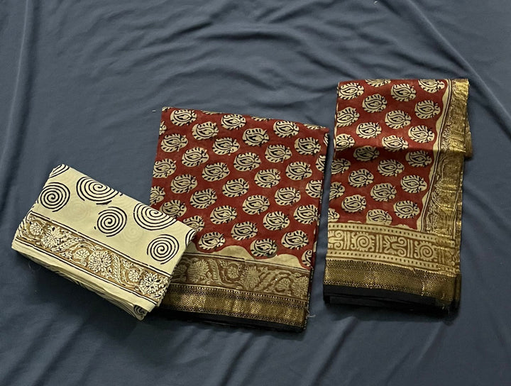 Maheshwari Hand Block Printed Silk / Cotton Dress Material