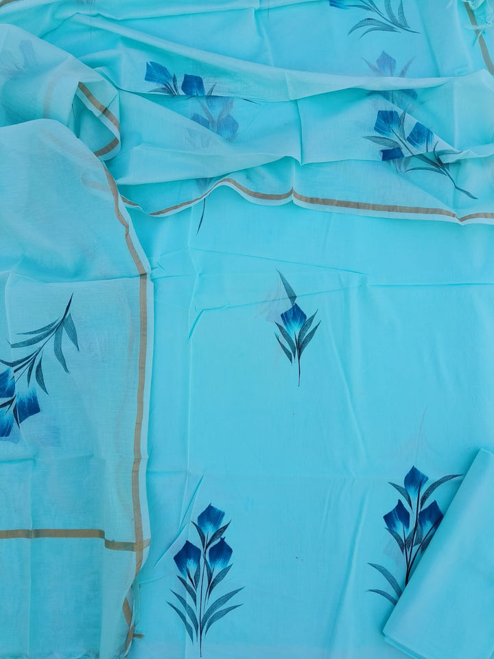 Hand Block Printed Cotton Dress Material With Chanderi Silk Dupatta